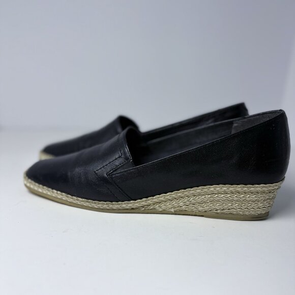 andré assous Made‎ in Spain Womens 9N Black Leather Slip-on Espadrille Shoe - Picture 2 of 12